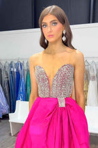 Sparkly White Sweetheart Ball Gown Beaded Long Corset Pageant Dress with Bow