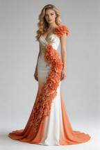 Classy Peony Flower Appliques Chiffon Mermaid Prom Dress Evening Dress Y8567