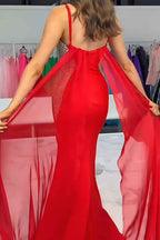 Sparkly Black Mermaid Detachable Train Satin Long Beaded Prom Dress with Slit