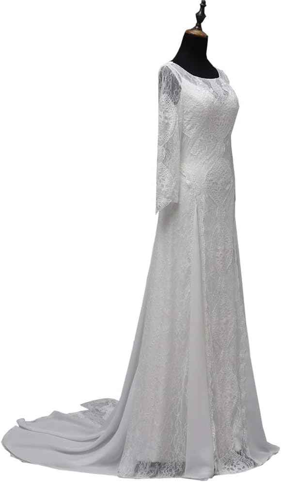 Womens Beach Wedding Dress Vintage Lace Bohemian Bridal Gown With Long Sleeves