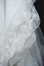 Chic Ruffled Ball Gown Long Sleeve Wedding Dress With Lace Appliques