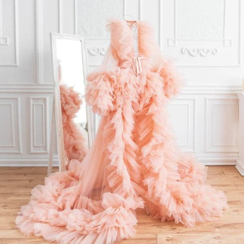 6108#Vestido de Maternidade com Folhos Vestuário para Sessão Fotográfica de Gravidez