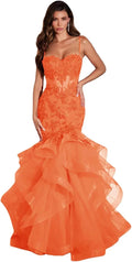 Vestidos de fiesta largos de tul con apliques de encaje para mujer, estilo sirena con volantes y brillo, vestido formal de noche para eventos