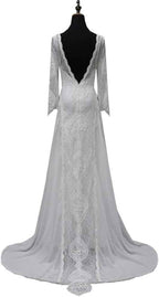 Womens Beach Wedding Dress Vintage Lace Bohemian Bridal Gown With Long Sleeves