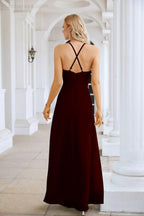 Vestido de Festa Comprido até ao Chão para Damas de Honra, em Chiffon, com Alças Finas, Decote em V e Fenda Frontal, para Baile, Festa e Casamento 28116