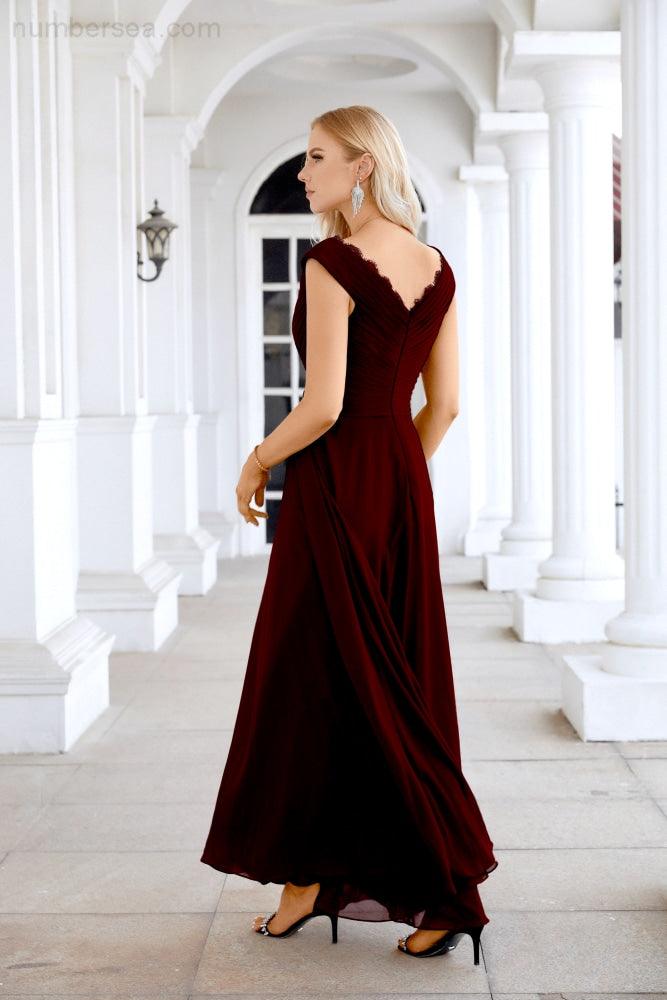 Ladies Chiffon V Neck Sleeveless Floor Length Bridesmaid Evening Dress Wedding Party Evening Dress 28126