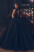 Bmbridal High Neck Black Tulle Prom Dress Ball Gown Sleeveless