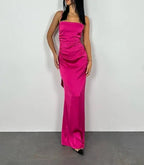 Vestido longo de festa rosa choque justo e sexy, vestido de noite às costas nuas Y7894