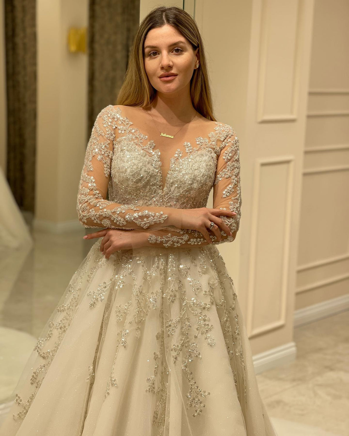 Charming A Line Lace Appliques Wedding Dress With Sleeves