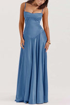 Spaghetti Strap Sleeveless Long Pleated Ruffle Prom Dress