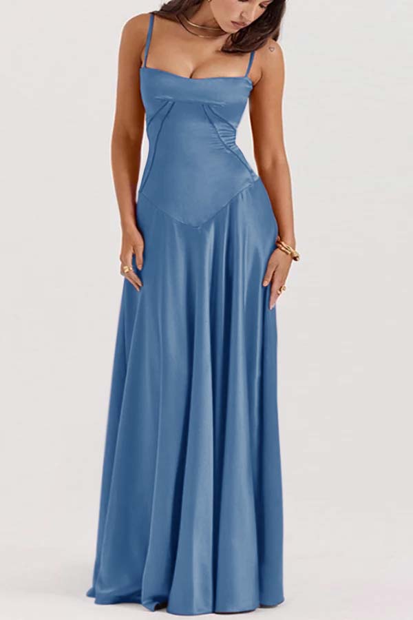 Spaghetti Strap Sleeveless Long Pleated Ruffle Prom Dress