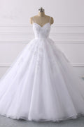 Vintage Spaghetti Strap Tulle V Neck Wedding Dress With Appliques Lace