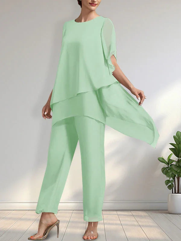 Getrennter Overall/Hosenanzug mit Rundhalsausschnitt, knöchellang, aus Chiffon, Kleid für die Brautmutter
