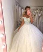Pretty Princess Off The Shoulder Long Wedding Dress With Tulle