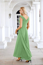 Ladies Chiffon V Neck Sleeveless Floor Length Bridesmaid Evening Dress Wedding Party Evening Dress 28126