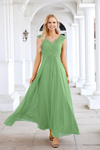Ladies Chiffon V Neck Sleeveless Floor Length Bridesmaid Evening Dress Wedding Party Evening Dress 28126