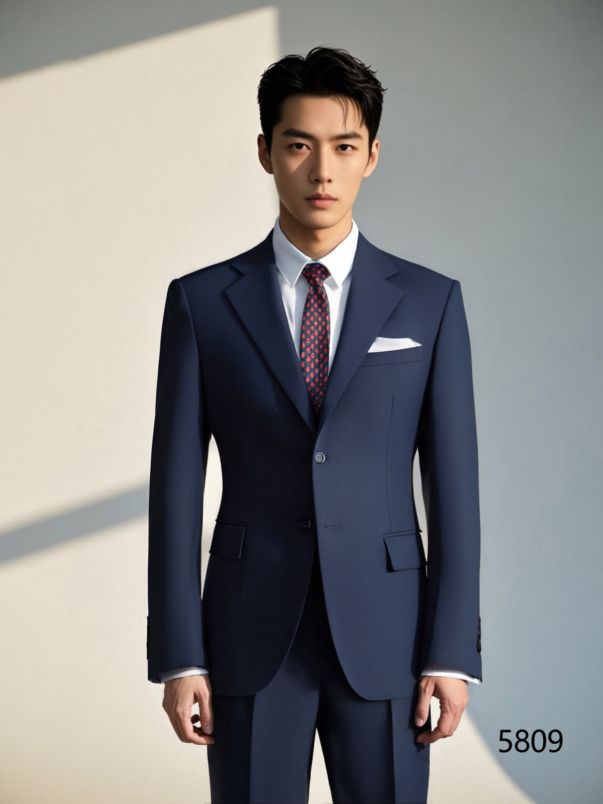 Navy Blue Wool 3 Piece Tailored Wedding Suit For Groom And Groomsmen