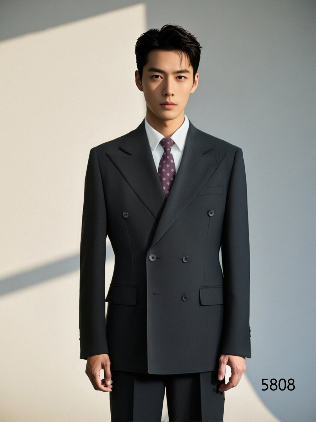 Black Wool Double Breasted Three Piece Wedding Suit for Groom and Groomsmen