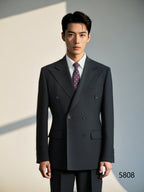 Black Wool Double Breasted Three Piece Wedding Suit for Groom and Groomsmen