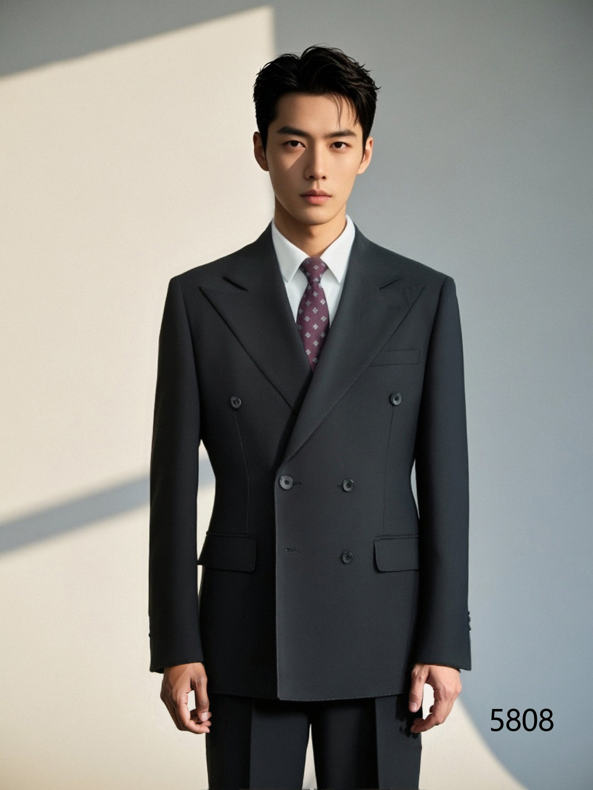 Black Wool Double Breasted Three Piece Wedding Suit for Groom and Groomsmen