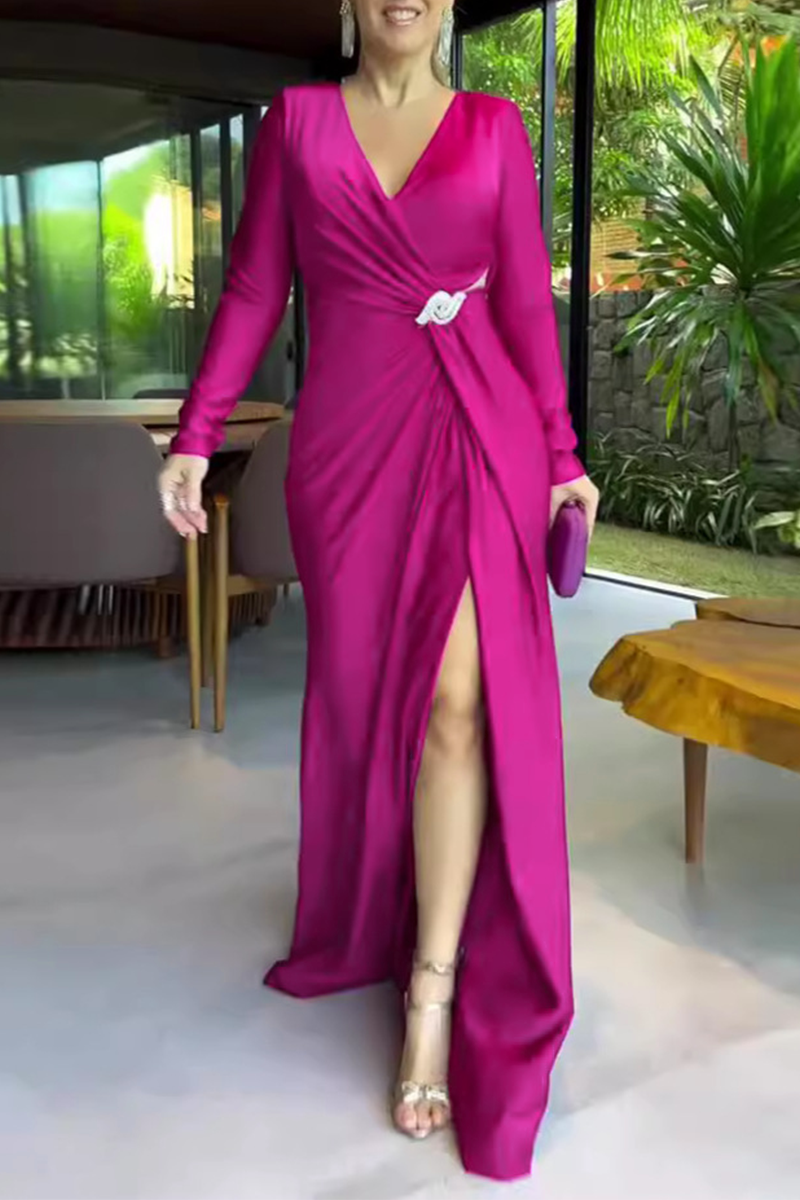 Elegante Abendkleider mit ausgehöhltem Schlitz und gerüschtem V-Ausschnitt (4 Farben) 