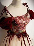 Vestido Vintage de Tule Comprido em Linha A para Baile com Alças Finas Vestido de Noite Vestido de Gala Y7662