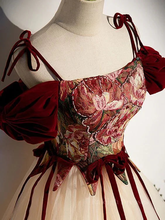 Vestido Vintage de Tule Comprido em Linha A para Baile com Alças Finas Vestido de Noite Vestido de Gala Y7662