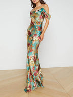 Robe longue imprimée évasée décolletée