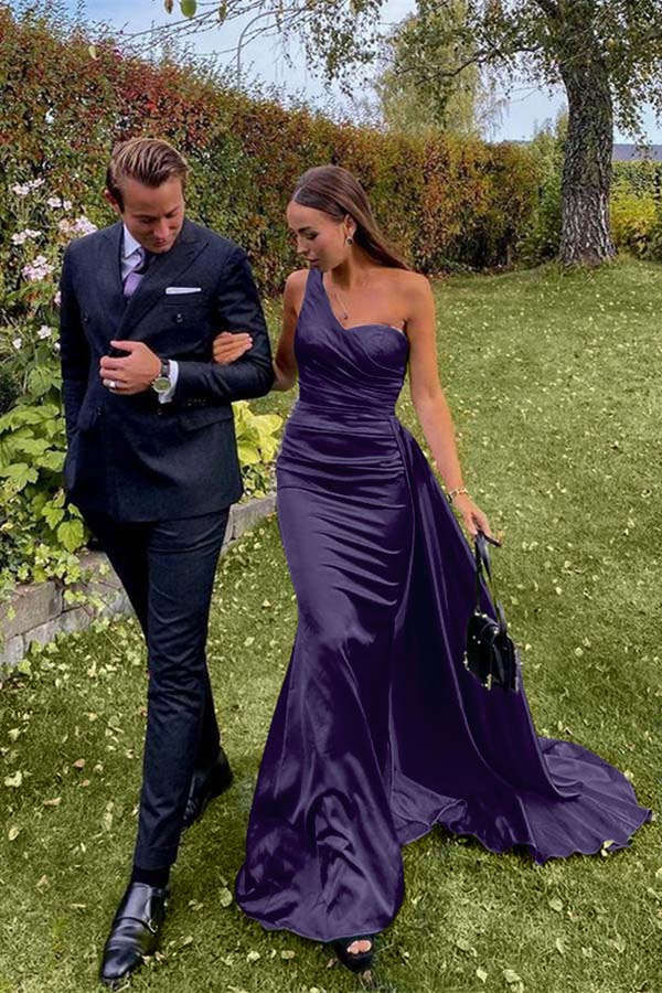 Custom One Shoulder Sleeveless Dark Green Pleated Long Prom Dress