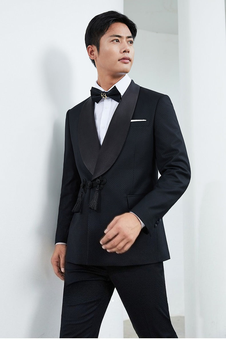 Custom Wedding Evening Gown And Tailored Banquet Men's Suit Set