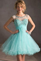 Blue Tiffany Tulle Lace Homecoming Dress, Perfect Short Prom Dresses