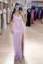 Custom Color Strapless Mermaid Long Prom Dress With High Slit