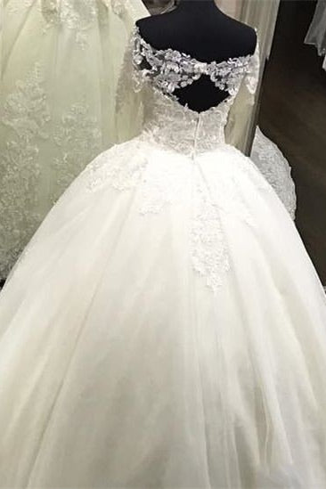Long Sleeves Off The Shoulder Ball Gown Wedding Dress With Lace Appliques