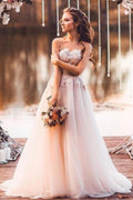 Modern Tulle Long A Line Sweetheart Wedding Dress With Lace Appliques