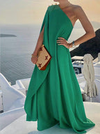 Robe longue décontractée unie et à une épaule à la mode