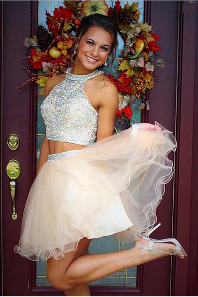 Robes fabuleuses à deux pièces pour bal de fin d'année en tulle courtes pour soirée