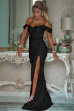 Pink Sequins Off Shoulder Mermaid Prom Dress With Slit Custom Colors And Sizing