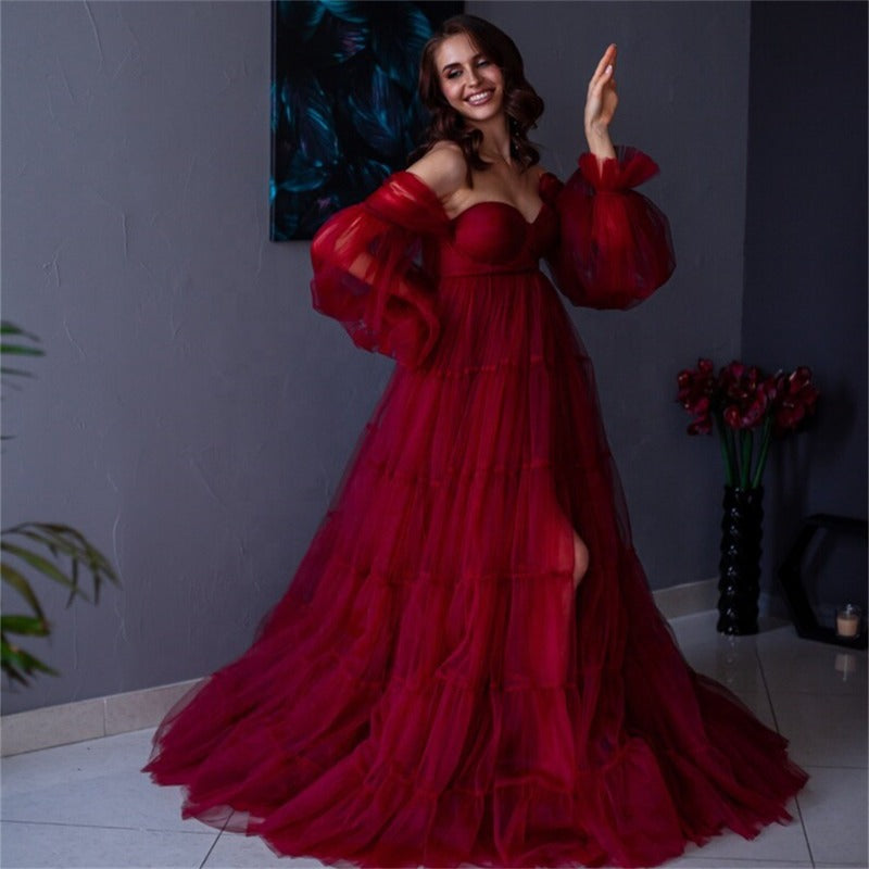 Jupe ample en fil doux et duveteux, vêtement de maternité cousu, robe de fête de maternité à col en cœur