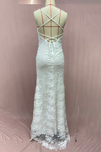 Vestidos de Noite Sexy de Cor Sólida com Decote em V e Trabalhos de Aplicação de Rendas nas Costas (3 Cores)