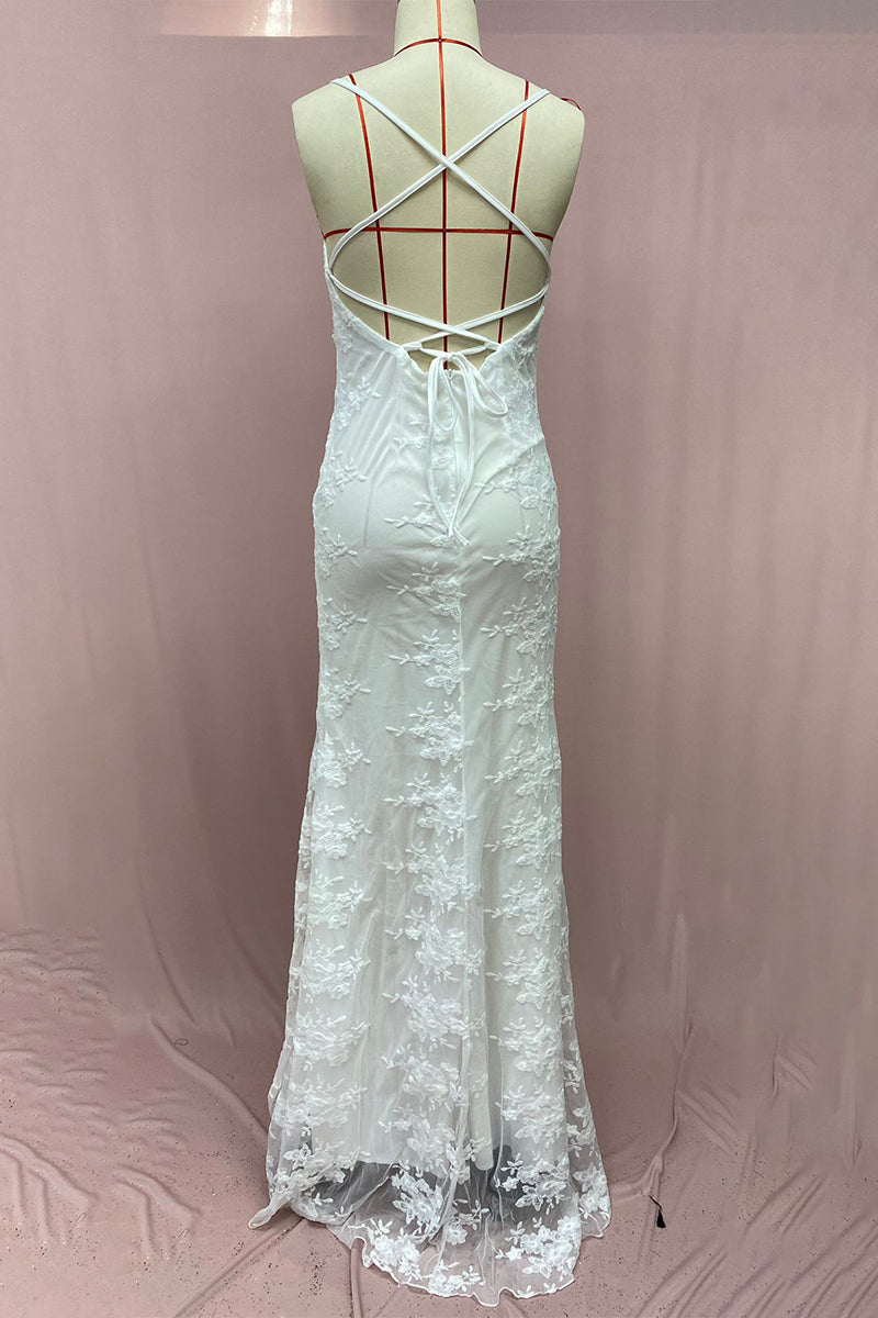 Vestidos de Noite Sexy de Cor Sólida com Decote em V e Trabalhos de Aplicação de Rendas nas Costas (3 Cores)