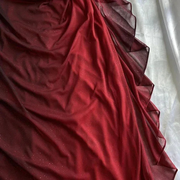 Robe longue de bal en mousseline rouge dégradé brillant Robe de soirée Y7489