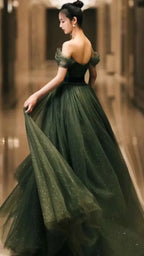 Robe longue de bal en tulle vert simple, robe de soirée en tulle vert Y1554