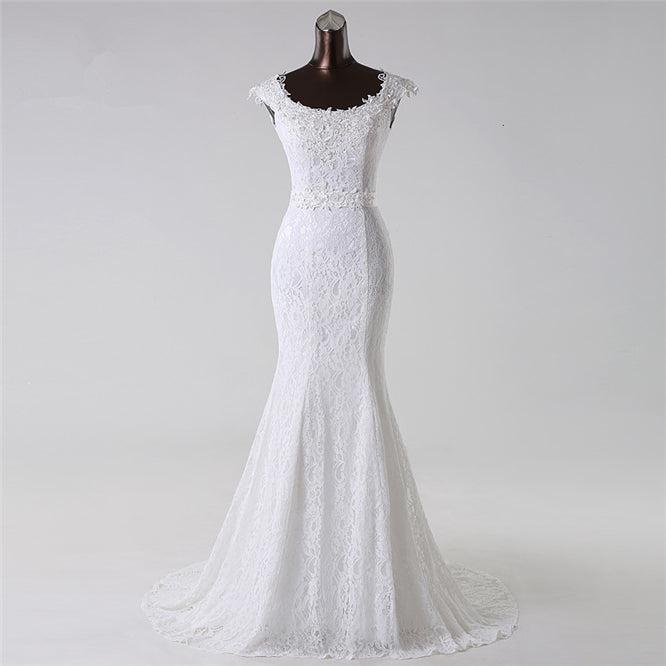 Vintage Mermaid Long Lace Jewel Wedding Dress With Appliques