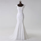 Vintage Mermaid Long Lace Jewel Wedding Dress With Appliques