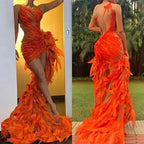 Bmbridal Orange Prom Dress Mermaid Tulle High-Lo Long