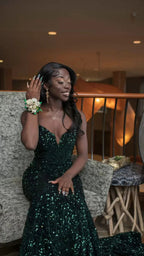 Robe de bal longue sirène verte à sequins Robe de soirée Bal de fin d'année Y120
