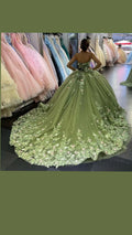 Vestidos Verdes para Quinceanera Vestido de Baile de Princesa Aplicações Flores 3D Festa Doce 15 Y121