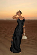 Spaghetti Strap Backless Mermaid Prom Dress With Pleated Hem