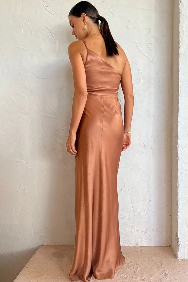 Abito da Sera Maxi Cami con Spalla Scoperta, Spacco Alto e Drappeggio