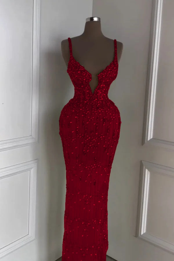 Custom Designed Spaghetti Strap Mermaid Prom Dress With Beading